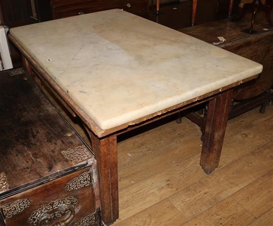 Marble top French butchers table 141cm x90 cm